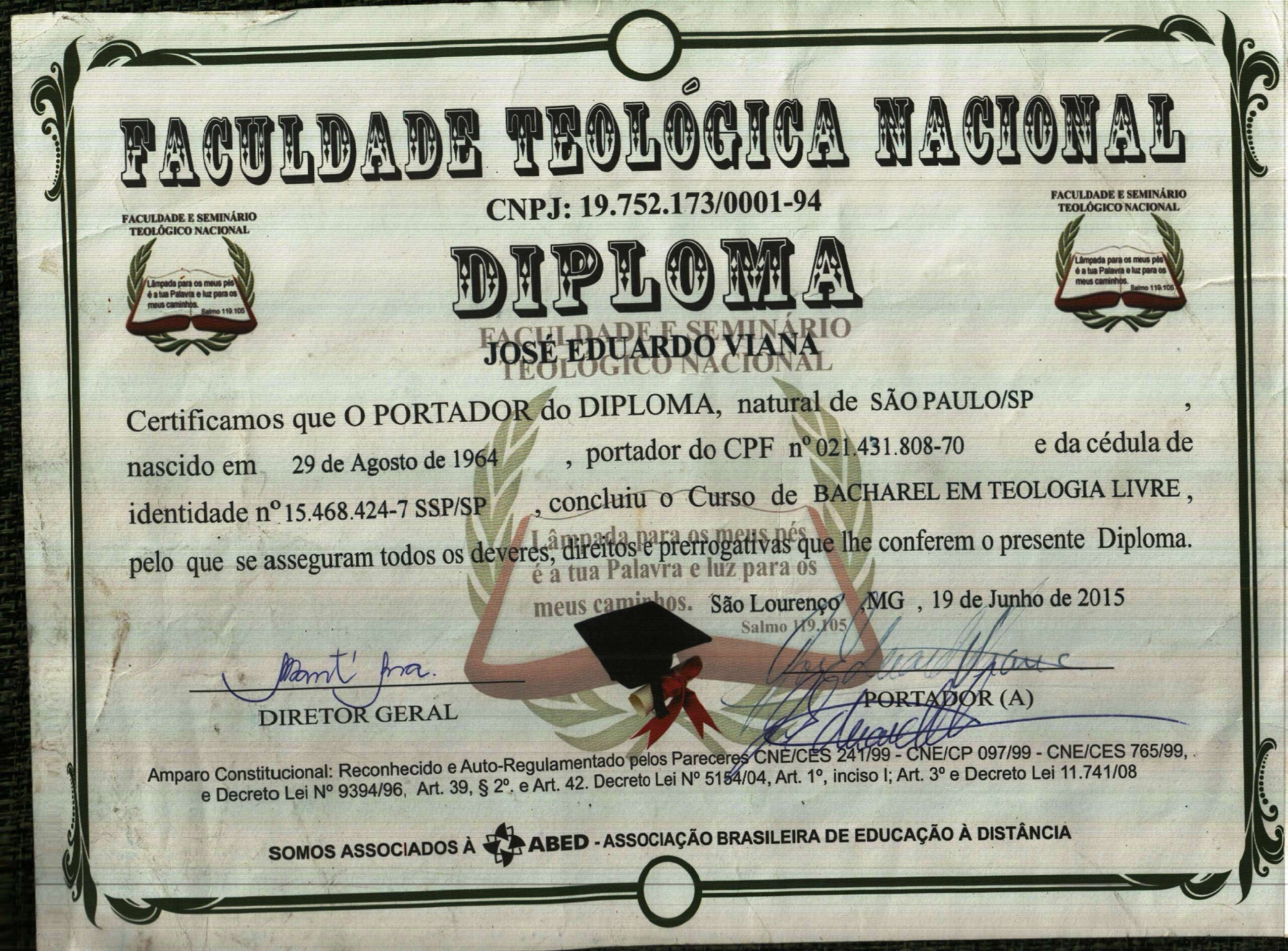 DIPLOMA BACHAREL TEOLOGIA (1) DIPLOMA BACHAREL TEOLOGIA (1)